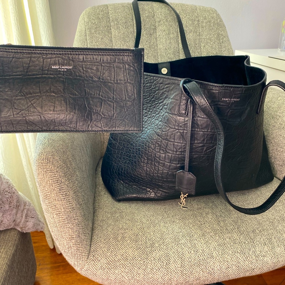 YSL Croc embossed leather tote
